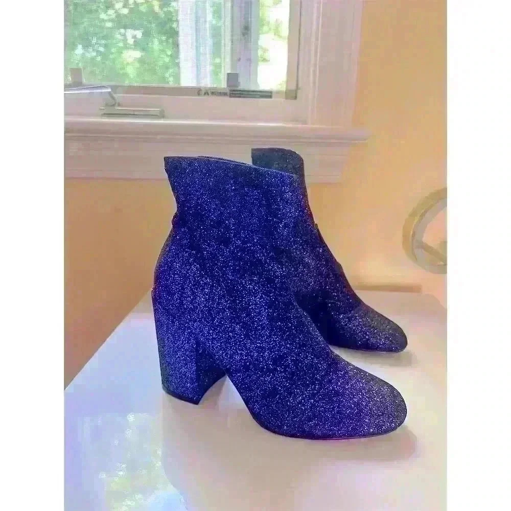Express Women's Black Glitter Ankle Boots Size 8 High Heel Block Booties